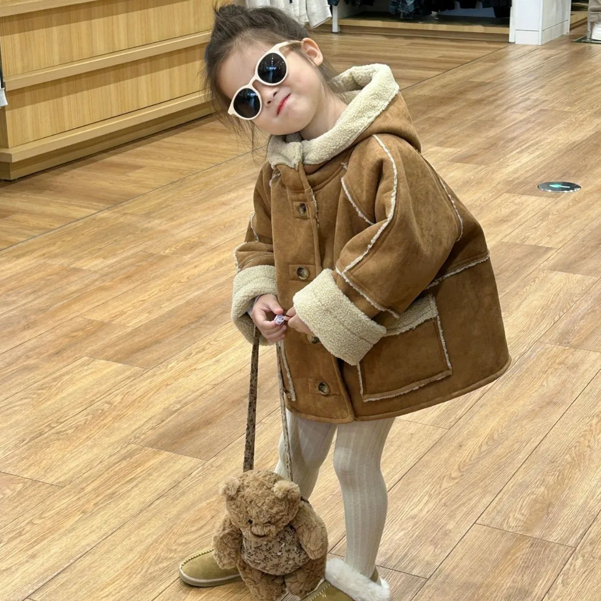 Winter new children's clothing Korean version children's clothing girls' inner lamb fur suede jacket