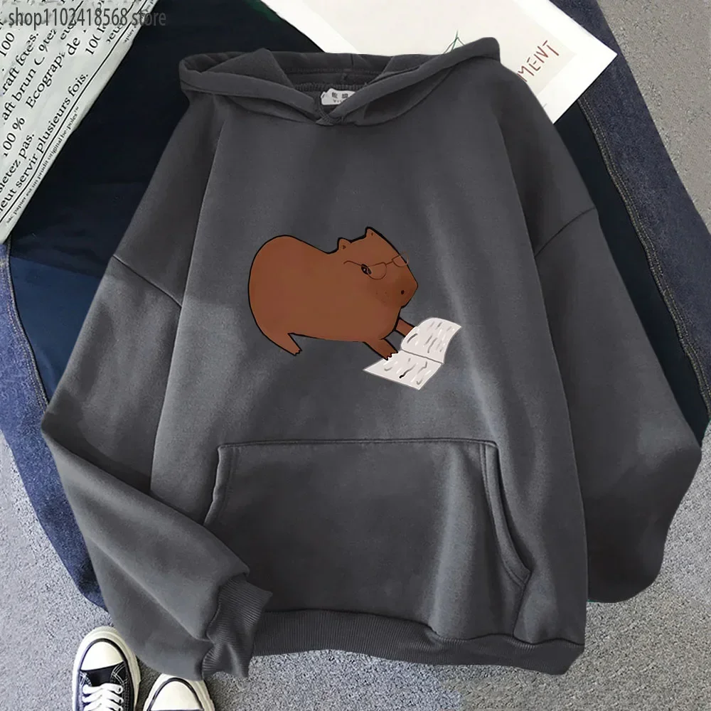 Capybara Hoodies Very Cute Studious Sweatshirt Kawaii  Mens Clothing Y2k Hoodie Pullover Long Sleeves Tops Winter Clothes Women