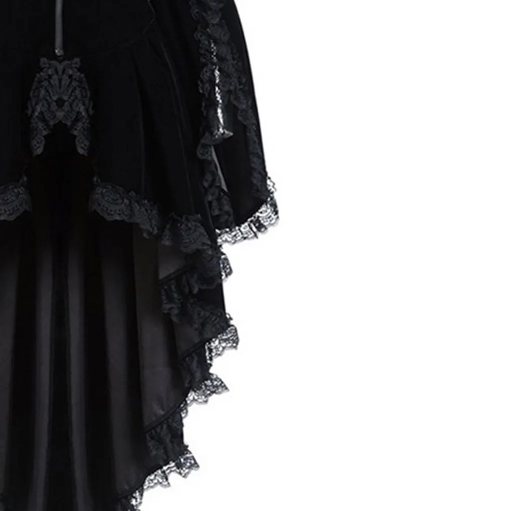 Vrouwen Gothic Lange Mouwen Kruis Onregelmatige Fluwelen Smoking Jurken Kanten Zoom Middeleeuwse Dames Heks Jurk Lolita Cosplay Kostuum