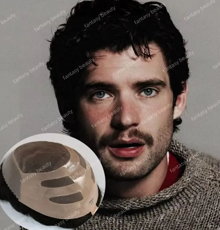 110%-130% كثافة أحادية الدانتيل ورقيقة بولي PU شعر مستعار للرجال غير مرئية عقدة مزدوجة الباروكات للرجل شعر مستعار غير قابل للاكتشاف 100% شعر بشري بدلة شعر مستعار #1