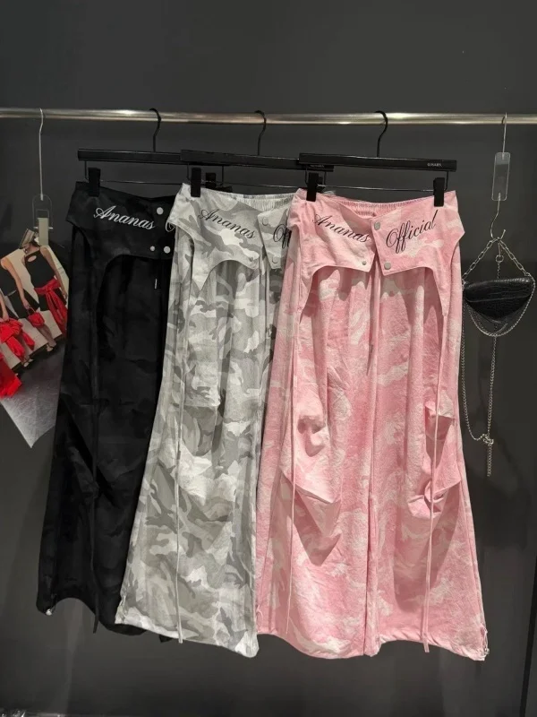 Casual Camouflage Work Pants High Waist Pleated Slimming Trousers Sporty Wide Leg Pants for Young Women Summer Season