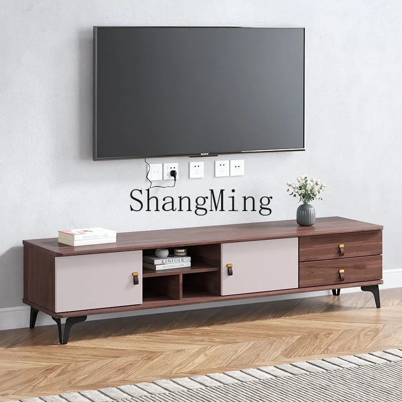 

FG TV Cabinet Modern Simple Glass Floor Cabinet Storage Bedroom Living Room Solid Wood TV Cabinet