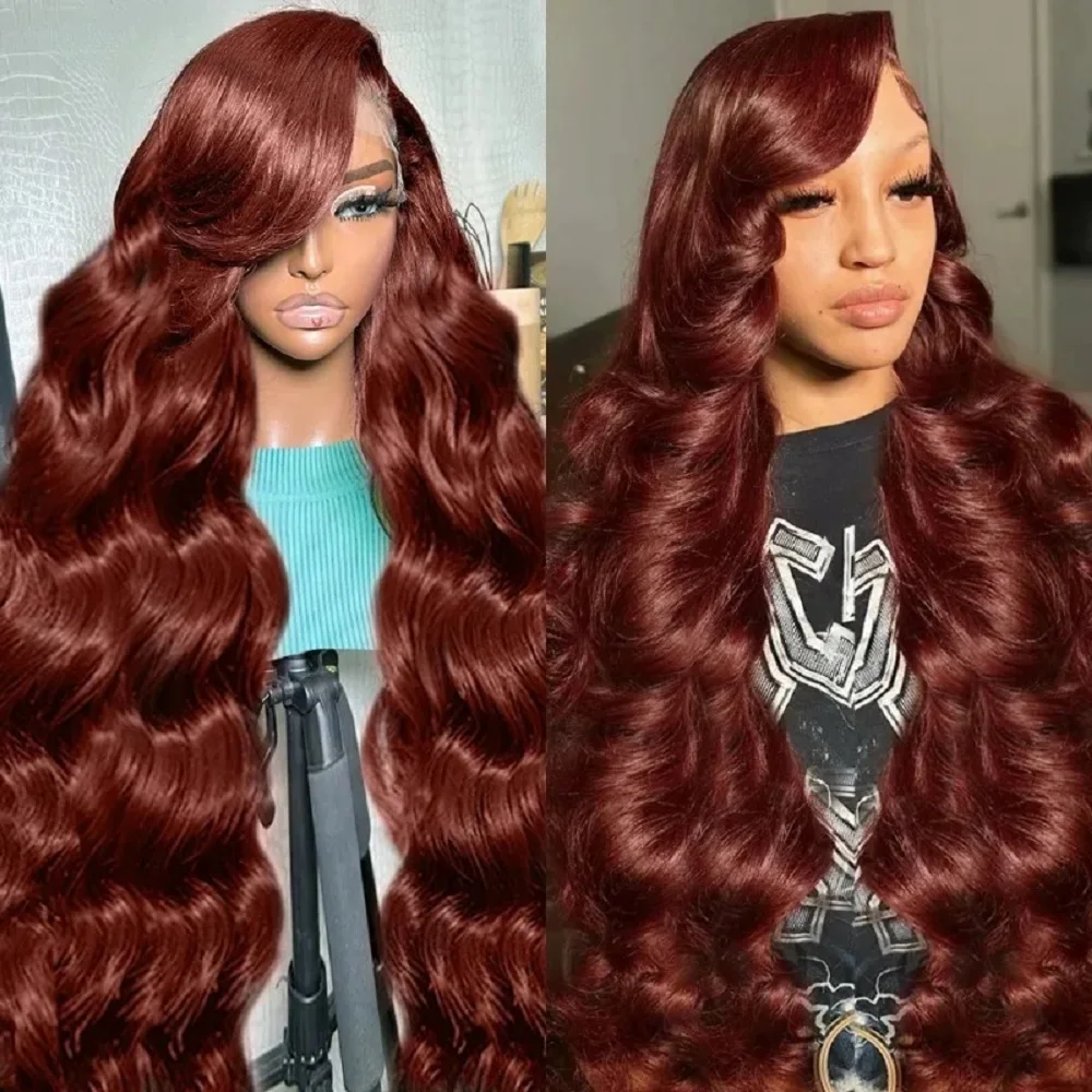 

30 Inch 180 Density Reddish Brown 13x6 Hd Lace Frontal Wigs Red Body Wave Water Wave 13x4 Lace Front Human Hair Wig Colored Wig