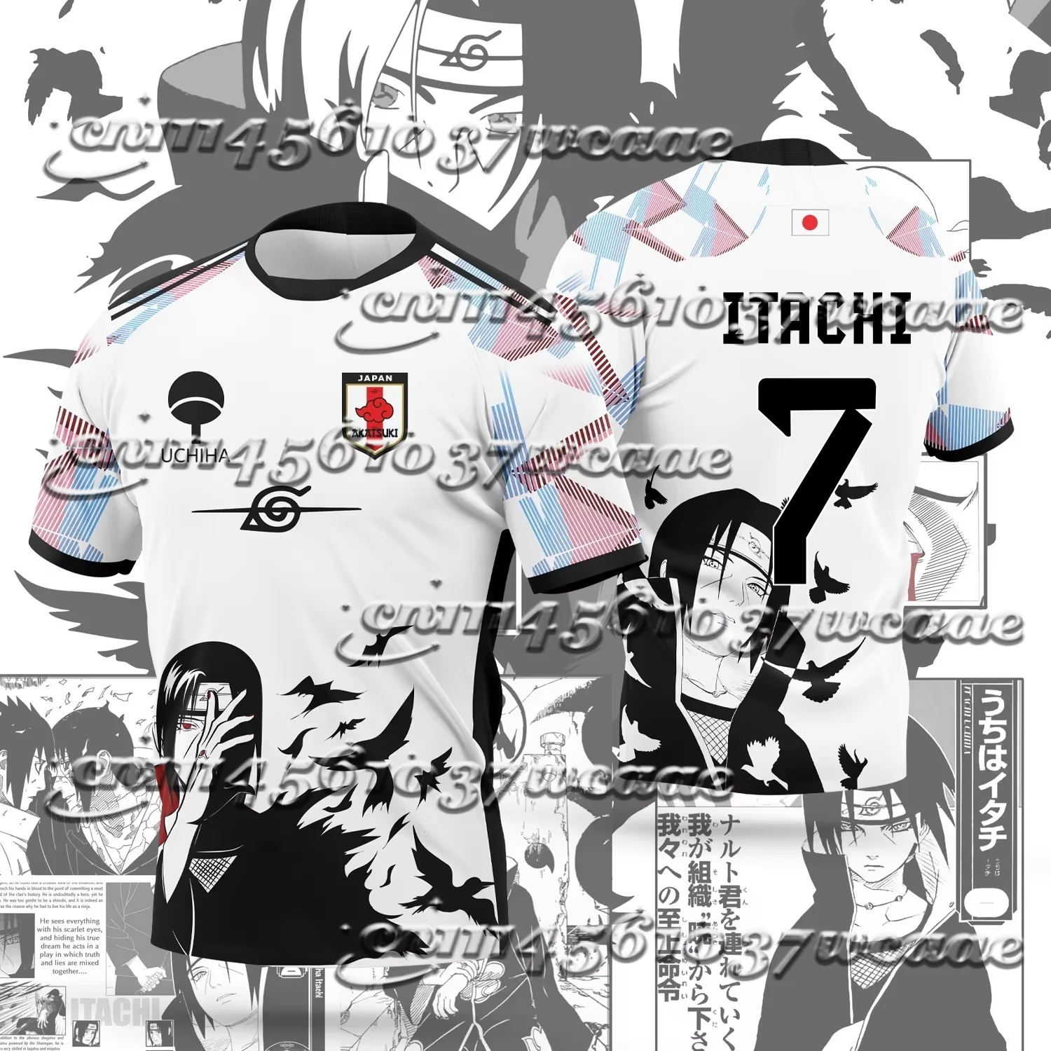 2026 New Universal Exclusive Design Naruto Uchiha Itachi No.7 Anime Full Print Mesh Soccer Jersey 3 Styles Set Family Matching