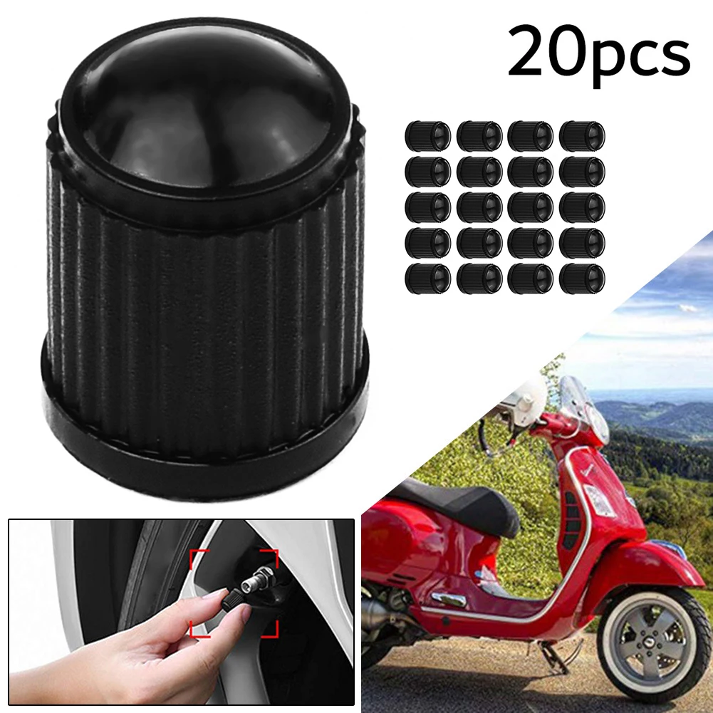 20PCS Car Tyre Valve Black Bike Tyre Plastic Cap Dome Shape Dust Valve   1x1.3cm Automotive  Tire Valve Stem Cap