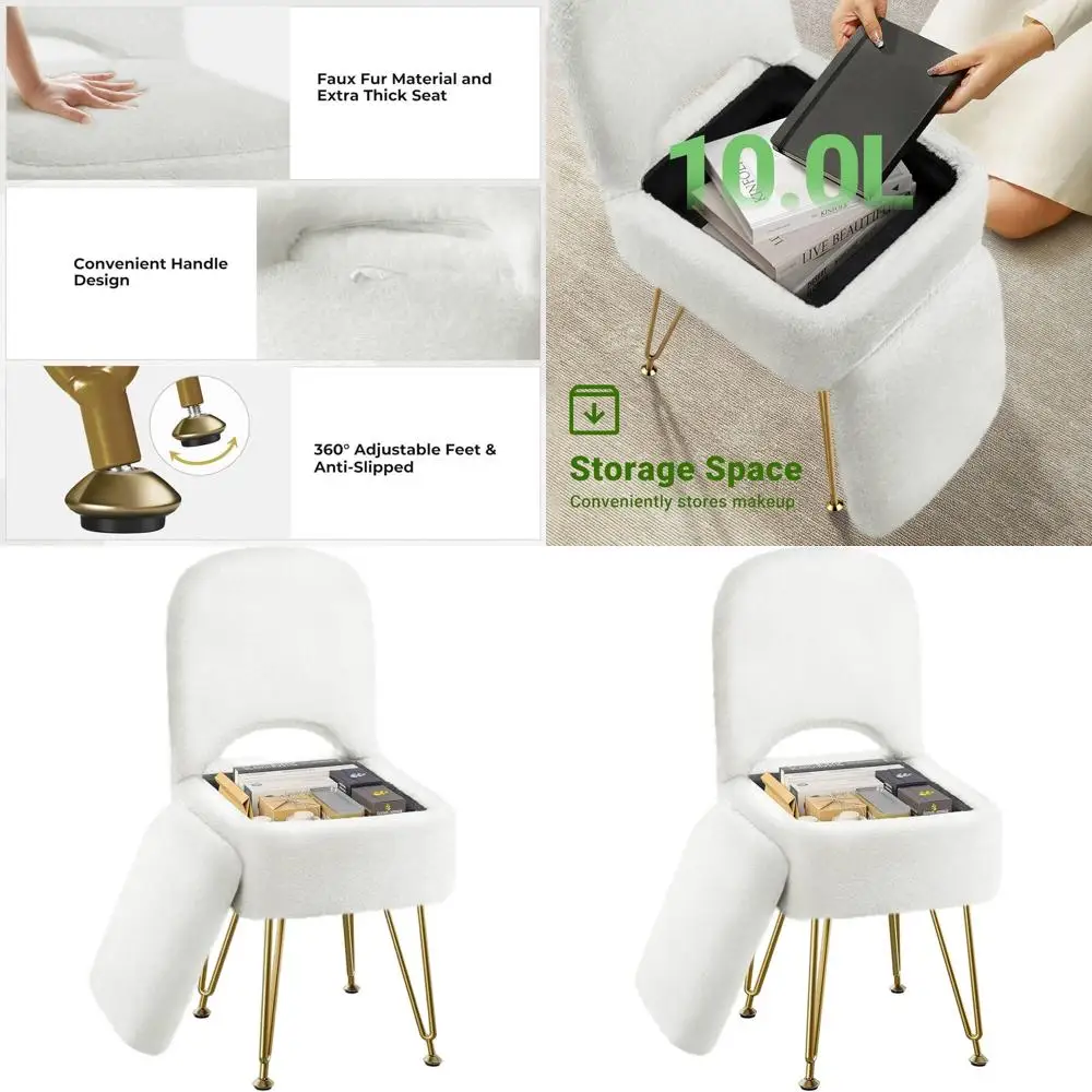 

Компактный пуф-кресло из искусственного меха с отсеком для хранения и откидной спинкой, 13.4 x 15 x 30, металлические ножки, нескользящие опоры, мягкое сиденье