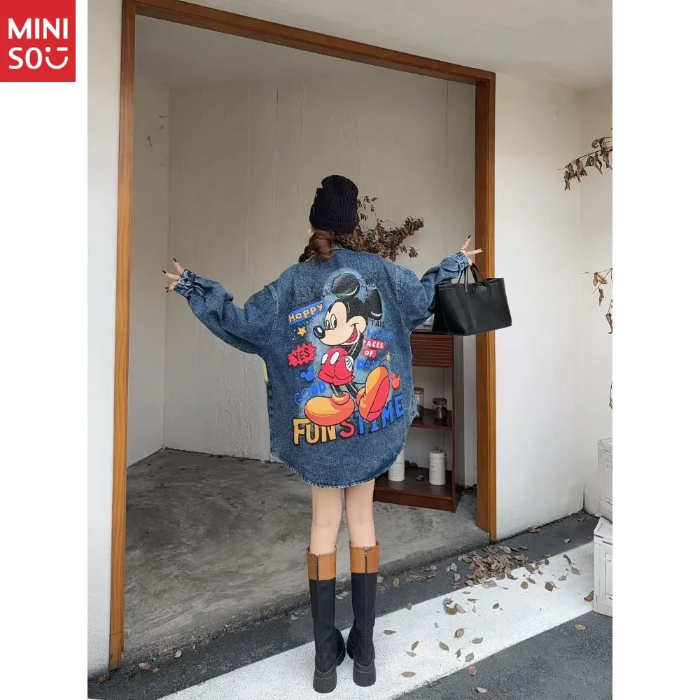 Disney 2025 automne imprimé dessin animé motif Denim veste femmes ample décontracté polyvalent Denim haut marée