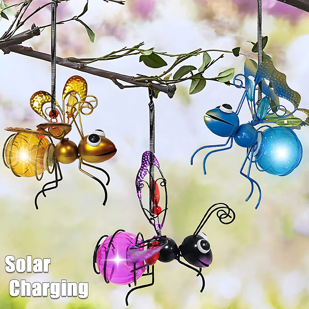 6PCS Solar-Powered Hanging Metal Ladybug Light Garden Decor Lady Sculpture with Bouncy Springs Summer Outdoor Art Decorations