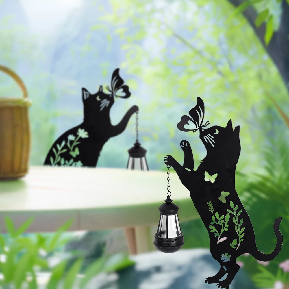 1 Paire de Lanternes Silhouette de Chat à Prise de Sol en Métal, Lampes Solaires de Grande Durabilité, Éclairage Extérieur de Vacances, Décoration de Jardin