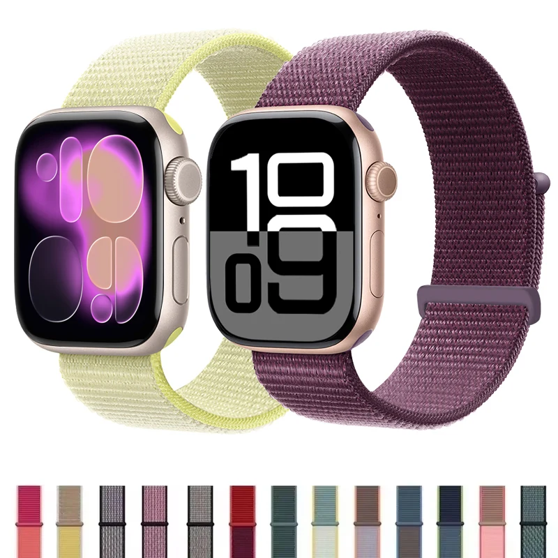 Nylon Loop For Apple Watch Strap 45mm 44mm 49mm 46mm 40mm 41mm 42mm Correa Bracelet iWatch Series 11 6 Se 7 8 9 10 ultra2 band