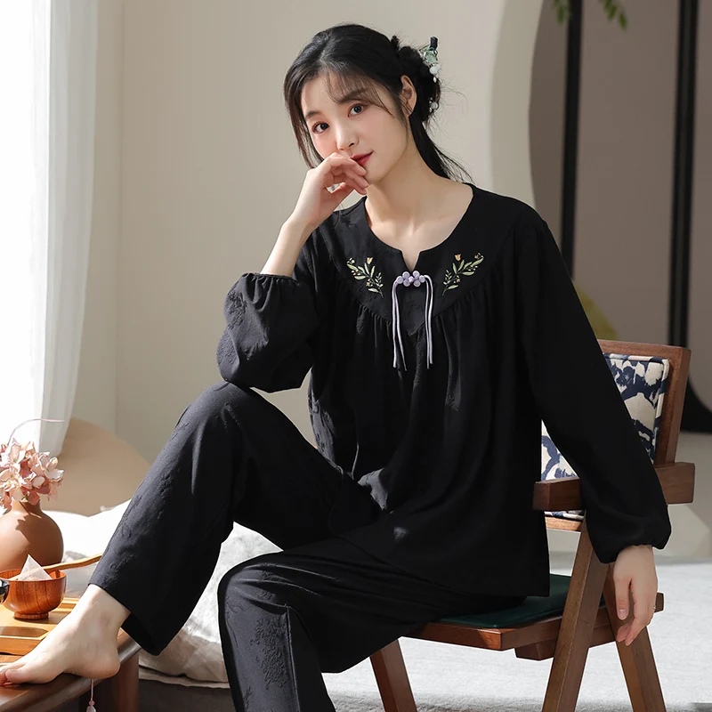 

Autumn Cotton Sleepwear Women's Pyjamas Long Sleeve Round Neck Women Pajama Sets Casual Soft Female Homewear Clothing