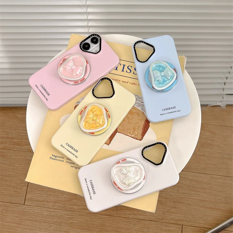 

Korean cute gold 3D bow Magsafe magnetic stand for iPhone 13 14 15 Pro Max 16 Pro wireless anti-charge phone case Holder Grip