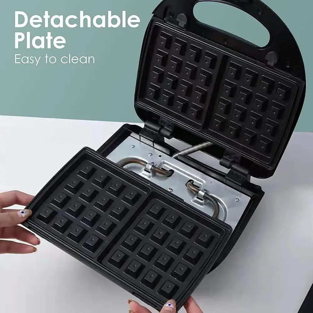 3-in-1 サンドイッチメーカー ワッフルメーカー ホーム朝食マシン パンメーカー 3つの取り外し可能なベーキングトレイ付き、サンの作りに最適