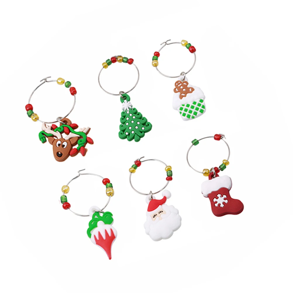 

6 Pcs Premium Silicone Glass Charms Vibrant Colors Holiday Drink Markers Christmas Party Decorations for Celebration