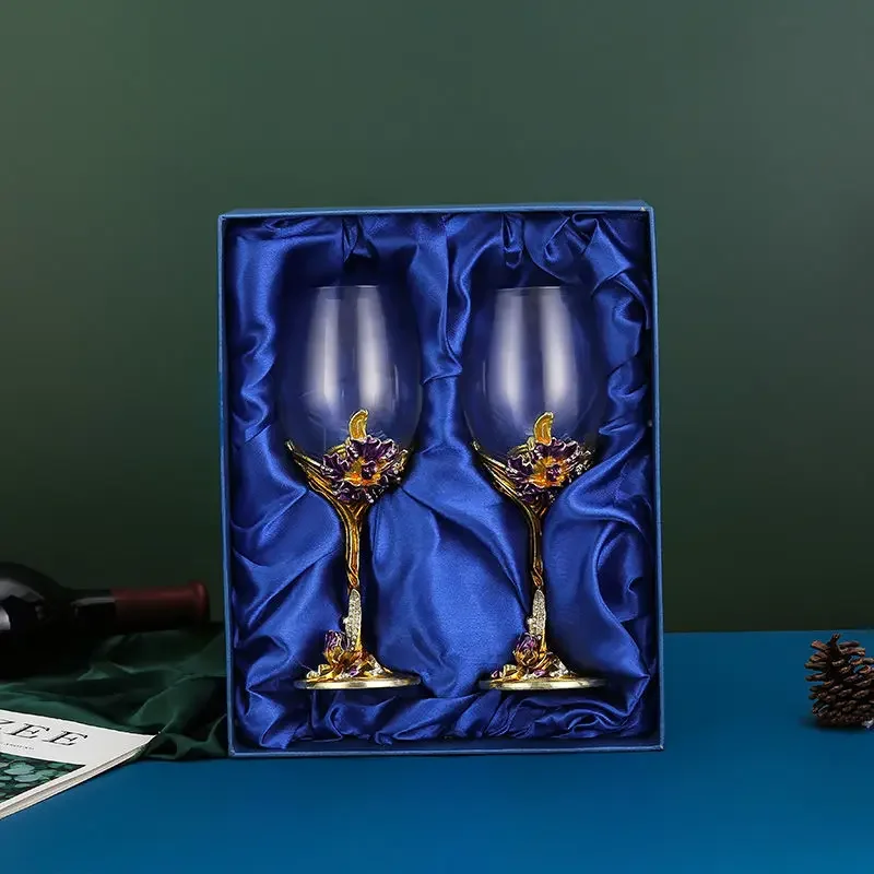 Creative Enamel Iris Glass cup Champagne Flutes Crystalline Party Gift Toasting Glass Goblet Crystal Anniversary unique mug