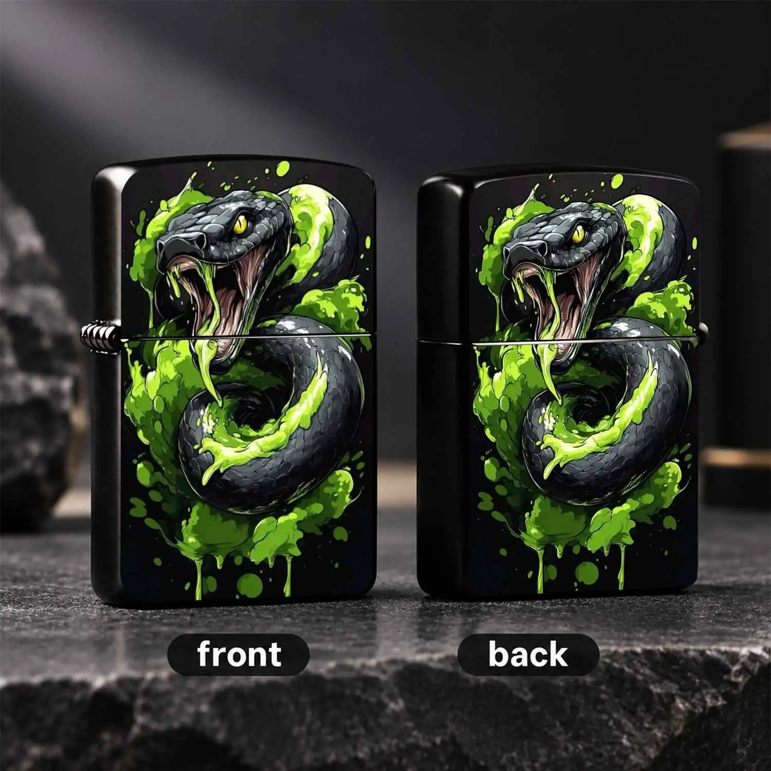 Creative Venomous Snake Graffiti Style Lighter, Dark Neon Green Python Visual Art Design, Portable Ignition Device Suitable For Daily Outdoor Camping Travel Multiple Scenarios, Trendy Unique Decorative Practical Gift For Personal Use And Gi