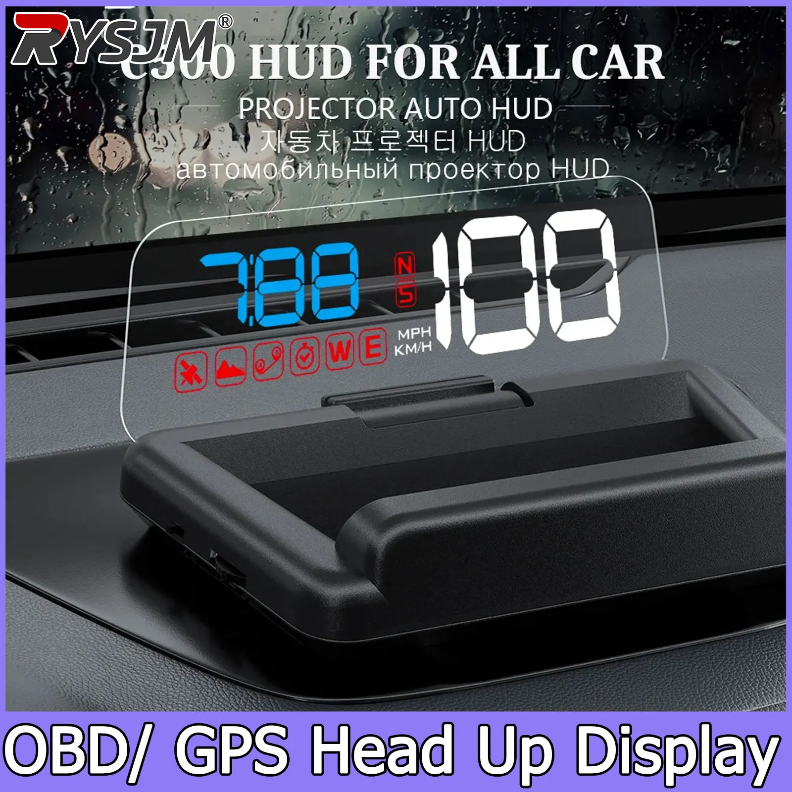 C500/T900,OBD/GPS HUD Auto Head-Up Display EOBD Windshield Car Speedometer Projector Digital Accessories For All Car