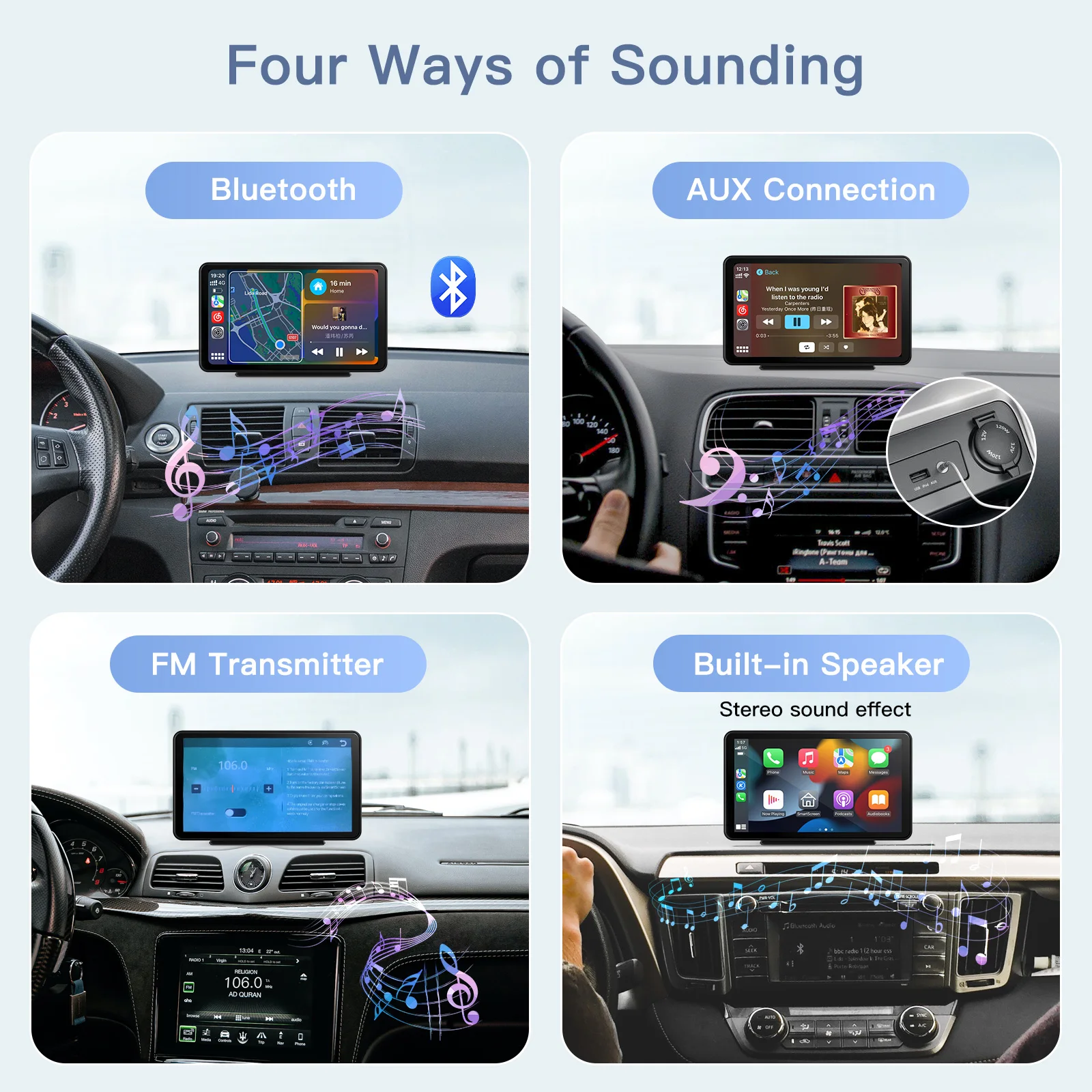 CARABC 1080P Multimedia 7 Inch Carplay Portable Radio Android Wireless Carplay Screen for Android Auto Carplay Car Stereo