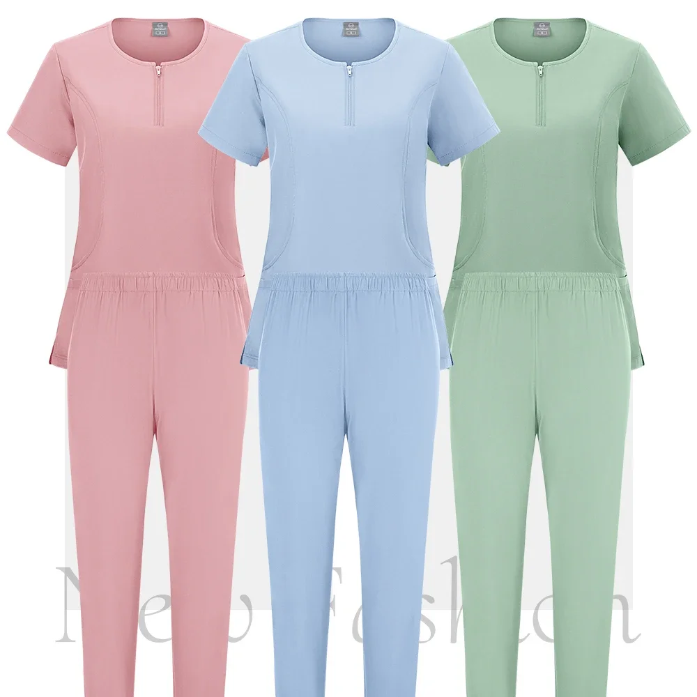 HZMNOI Doctor Scrubs Nursing Uniforms for Women Men Anesthetist Set Tops and Jogger Pants Thin Fabric Operating Room Workwear