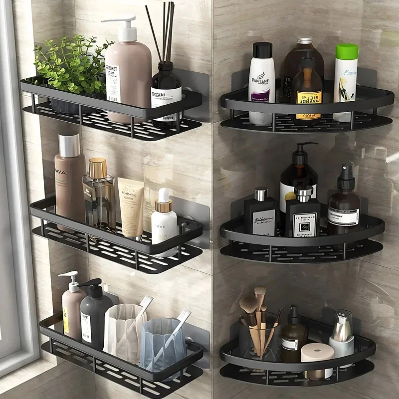 욕실 수납 벽걸이 샴푸 화장품 수납 홀더 욕실 액세서리 무타공 벽 선반 샤워 홀더 (화장실용)