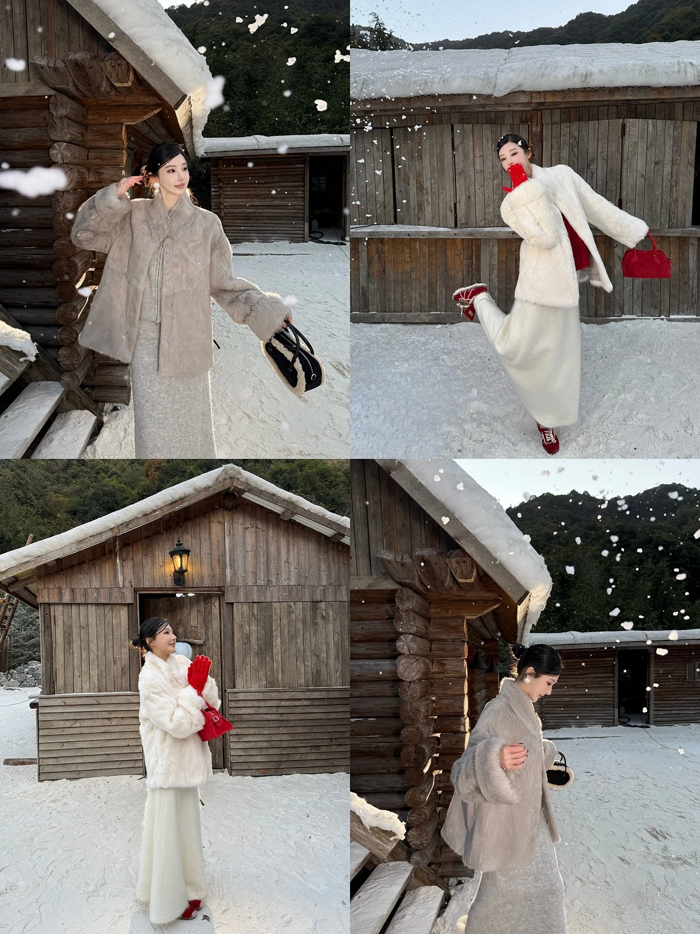 

Alin White Rabbit Fur Jaet Women's Winter High-End Feel Stand Collar Leatherette Fluffy Outerwear Luxury Mid-Length Coat