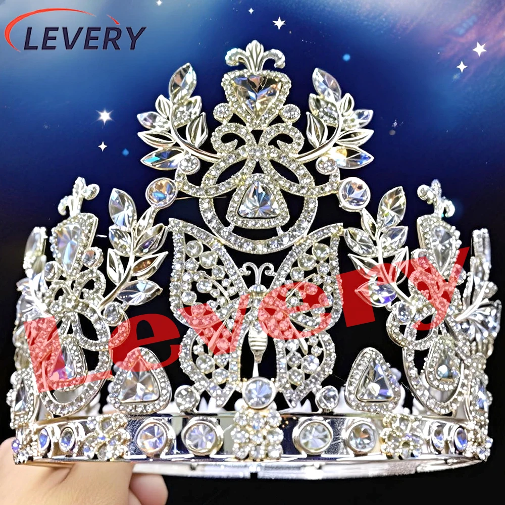 Levery Royal Queen Crown Wedding Tiara for Bride Rhinestone Headpiece for Birthday Cosplay Party Celebration