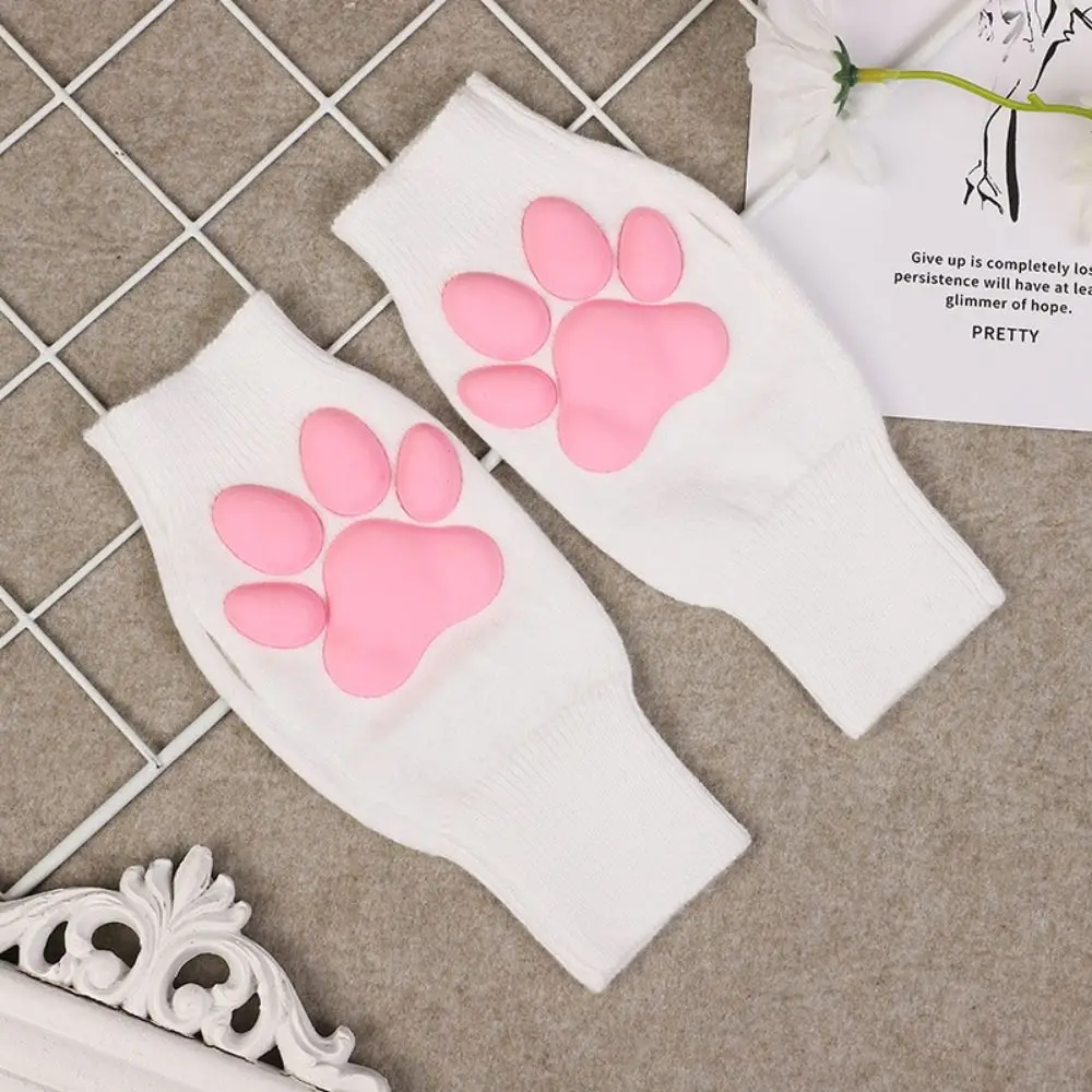 Women's Cute Cat Claw Gloves Cat Role Play Soft 3D Toe Bean Fingerless Cat Claw Padded Sleeve Plush Knit Open Finger Gloves