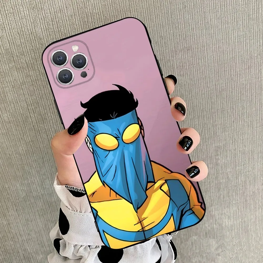Cartoon I-Invincible   Phone Case For iPhone 15,14,13,12,11,Plus,Pro Max,XS,X,XR,SE,Mini,8,7 Soft Silicone Black Cover