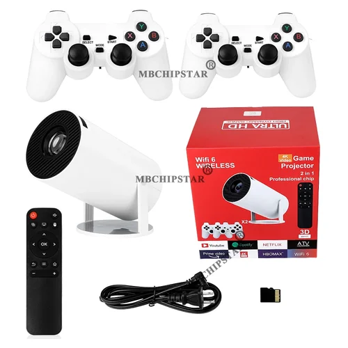 Imagen 2 del producto Proyector de juegos H90PRO Android11, compatible con vídeo 4K, cine en casa, proyector portátil, controladores de juegos inalámbricos, más de 19000 juegos integrados