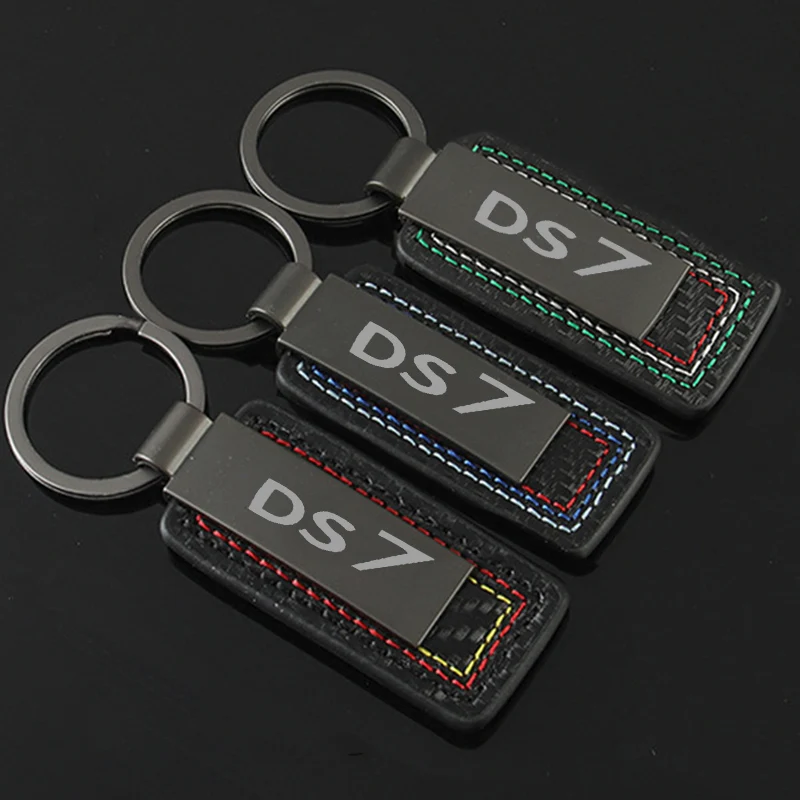 Car Styling Alloy Keychain Carbon Fiber Keyring for Citroen DS7 Logo Key Chains Rings Buckle Pendant Gift Auto Accessories