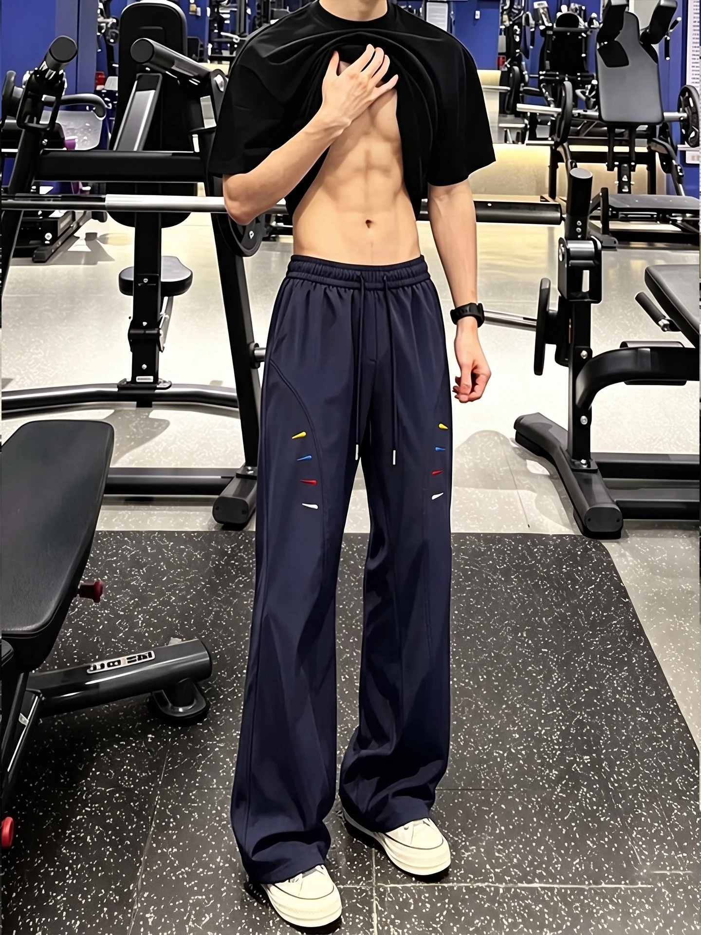 Quick Dry Ice Silk Men's Summer Thin Fitness Sports Pants Slant Cut Straight Leg Casual Trousers Breathable Comfortable Shorts