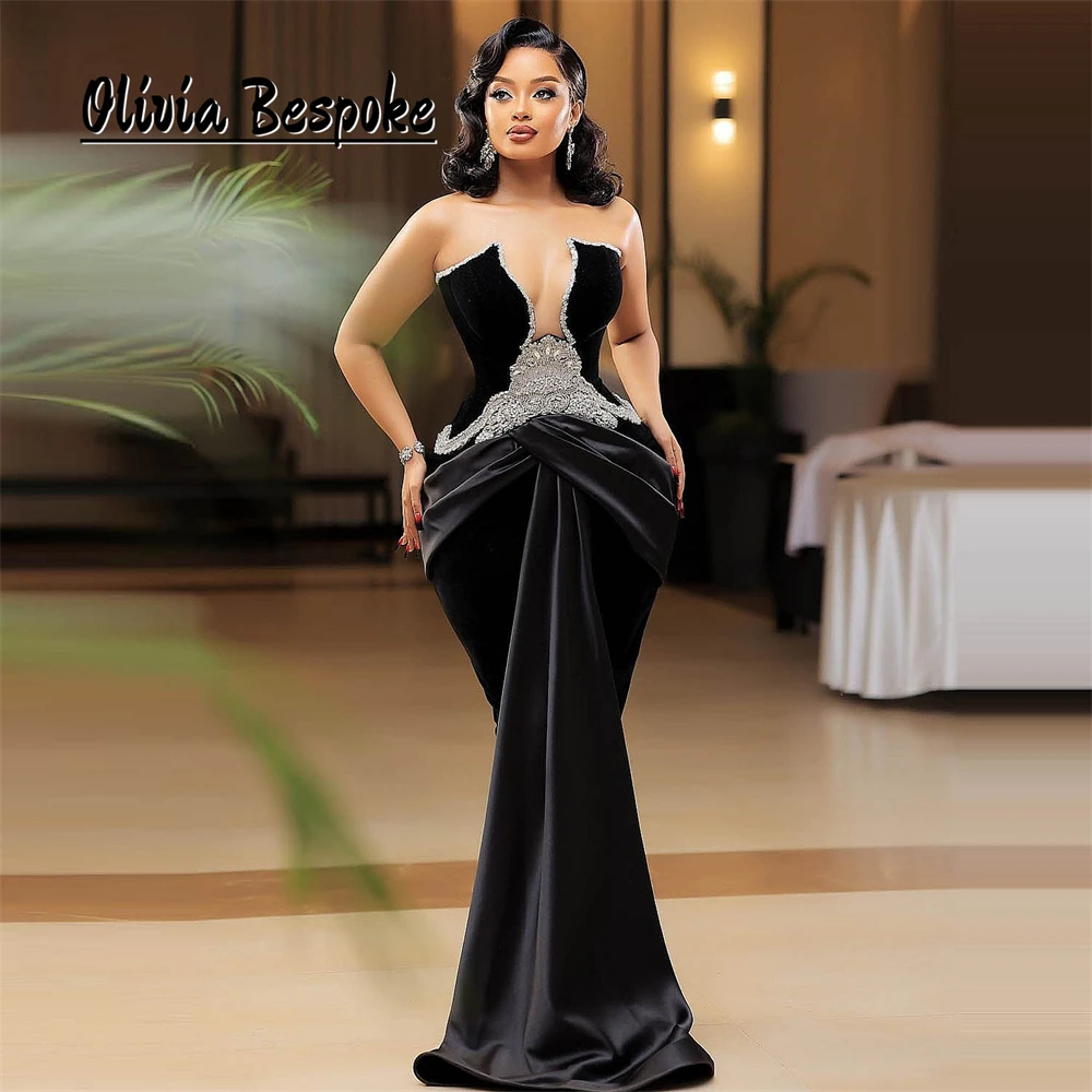 Alluring Black Aso Ebi Mermaid Evening Dresses For Special Events Silvery Beaded Rhinestones African Party Dresses Women 2024