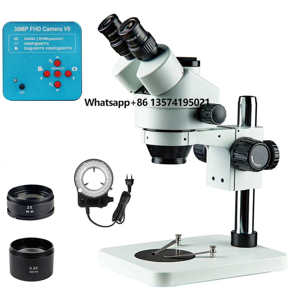 Trinocular Zoom Stereo Microscope 3.5X-90X Hardware Craftsmanship LED Ring Light Manufacturing Inspection Inspection Microscope