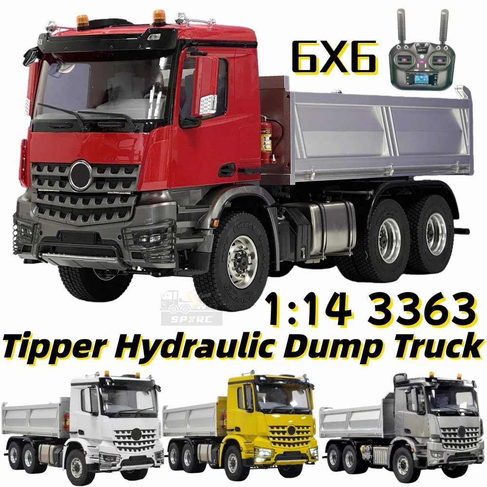 

3363 6X6 Hydraulic Dump Truck RTR Metal Chassis 1/14 Remote Control Dumper Light Sound Model Construction Vehicle Tipper Toys