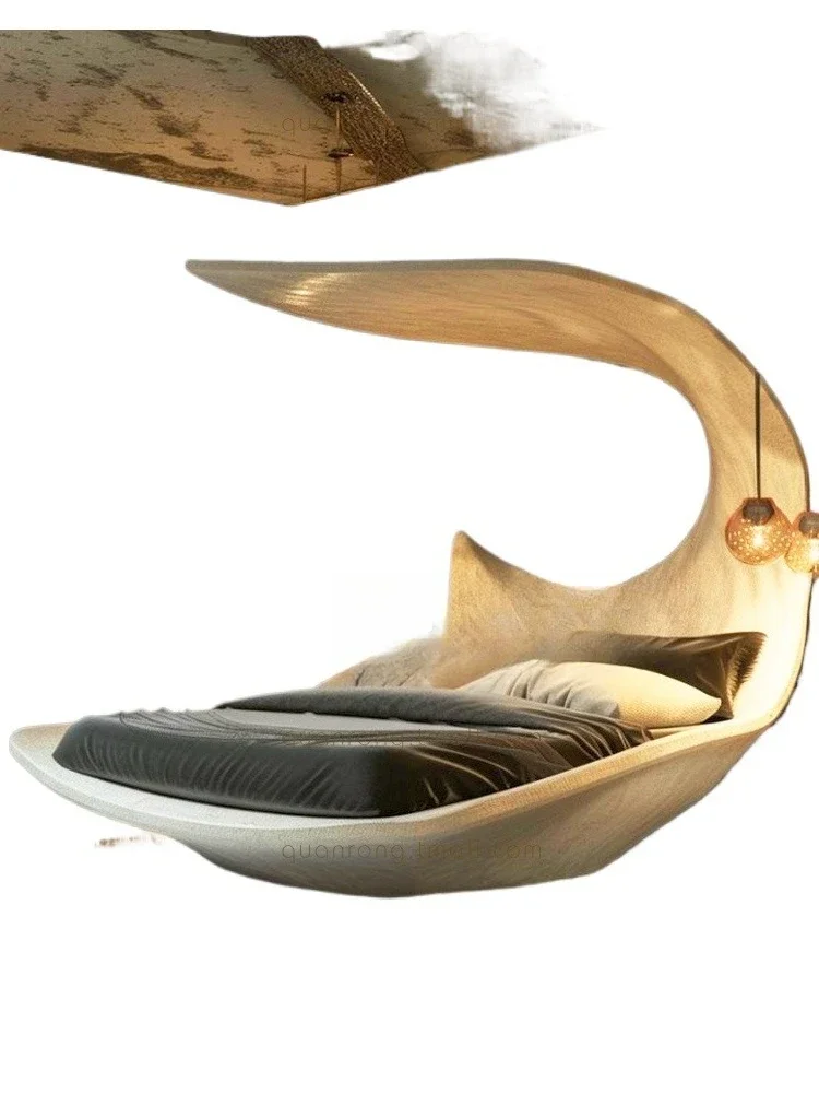 Cama doble de arte científico y tecnológico, dormitorio principal de lujo ligero, cama de dormitorio principal con tapa de arco