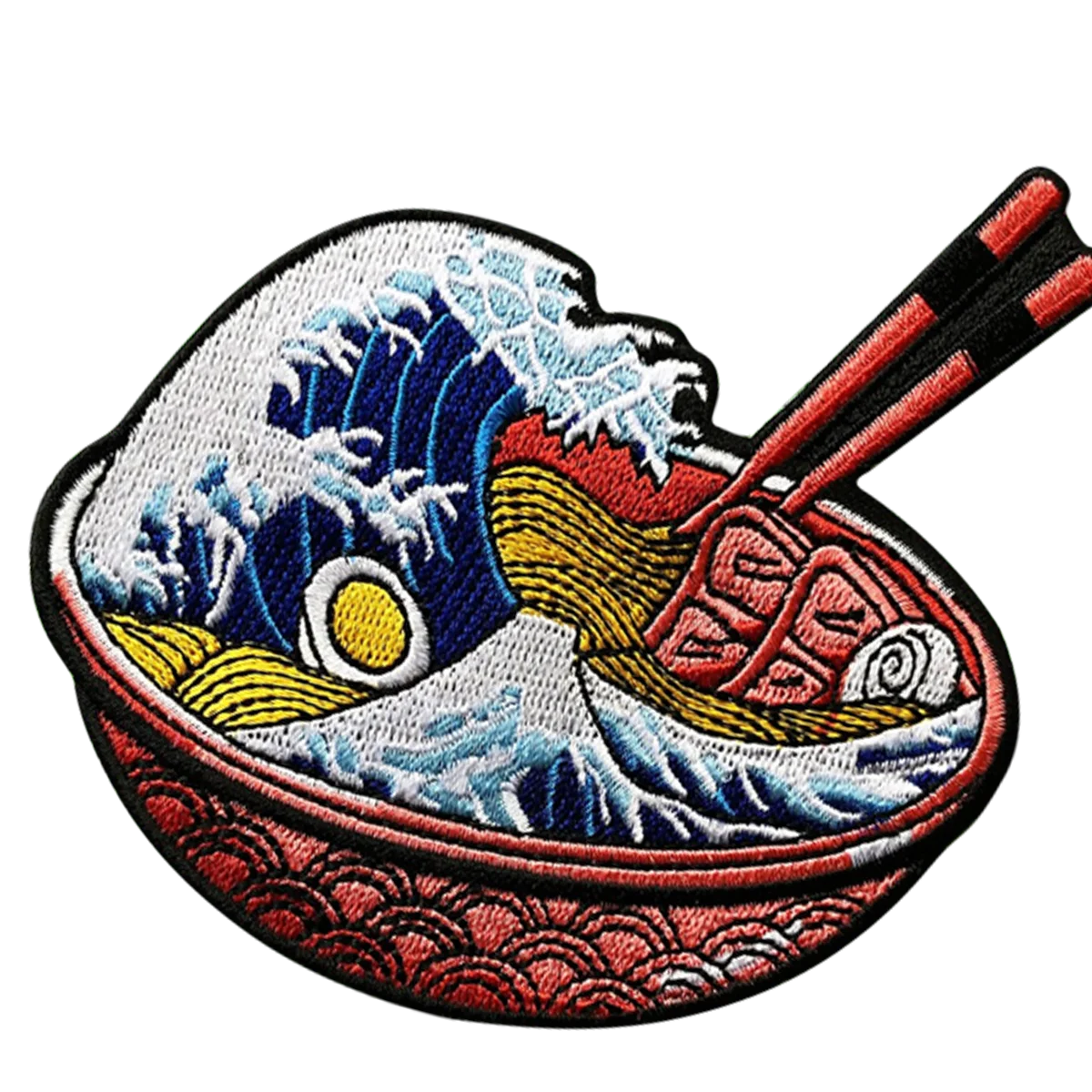 Japan Udon Noodles Embroidery Patches for Clothing The Great Wave Kanagawa Applique Iron on Katsushika Hokusai Ukiyoe Art DIY