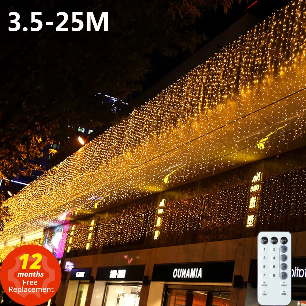 Christmas Garland LED Curtain Icicle String Lights 220V Garden Street Outdoor Party Wedding New Year Decorative Holiday Light