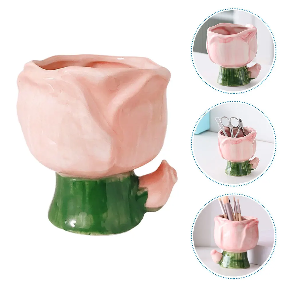 빈티지 세라믹 메이크업 브러쉬 정리함, 넓은 개방형 디자인으로 책상 정리, 브러쉬 펜 홀더, 잡화 보관함