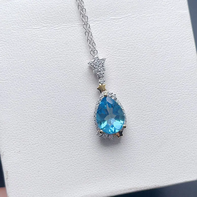 925 Silver 7*9mm Watere Drop Topaz Pendant 2ct Natural Topaz Pendant Genuine Topaz Necklace with certificate 18K Gold Plating
