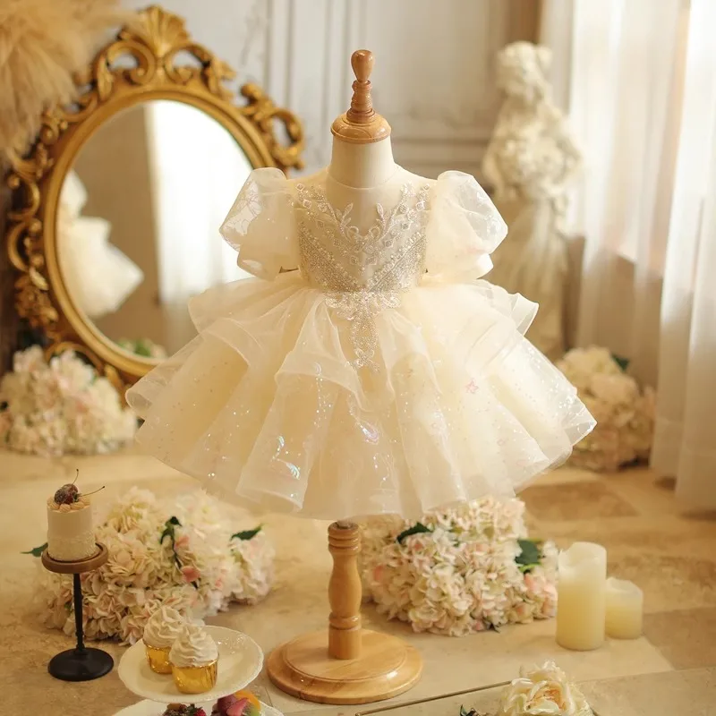 Baby Girls Birthday Dress Elegant Princess Gown High-End Sequin Tulle Tutu Dresses Cake Special Occasions Toddler Party Clothes