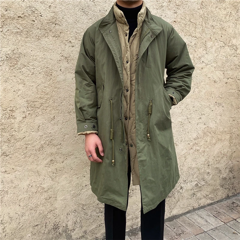 Men\'s Winter Coat Faux Two-piece Standard Collar Regular Fit Japan Korean Casual Business Style Vintage Down Parka