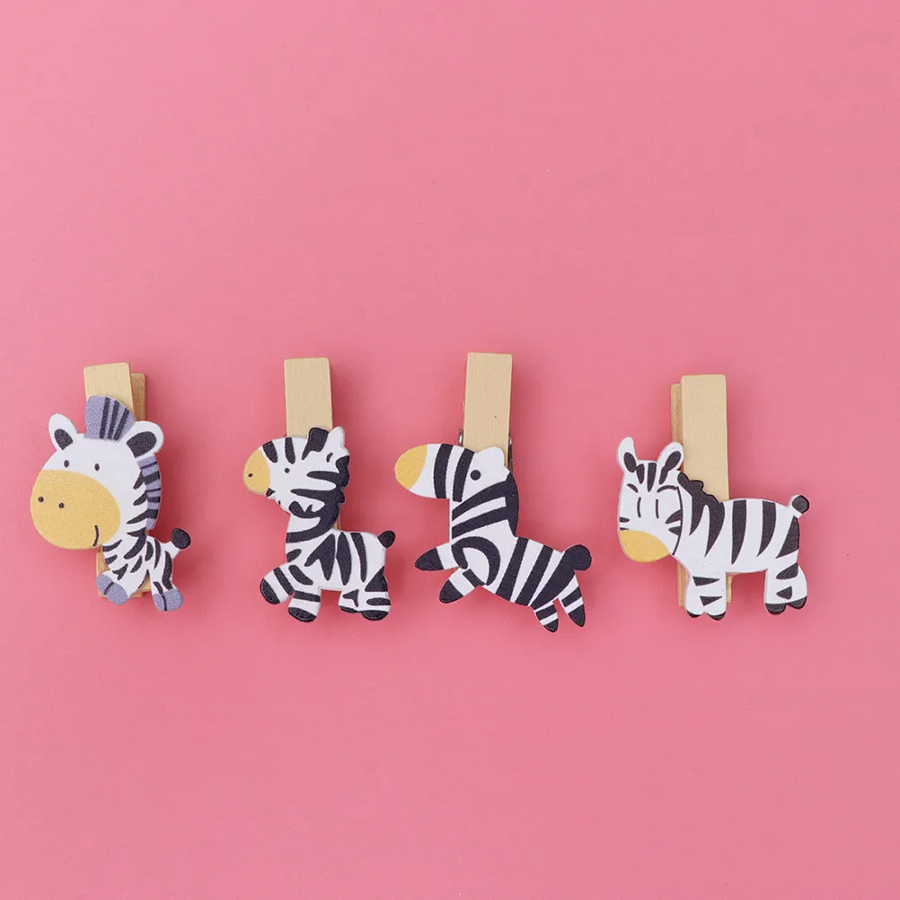 40Pcs Zebra Pattern Wood Photo Clips Multifunctional DIY Craft Clip for Hanging Notes Cards Banners Home Wall Decoration