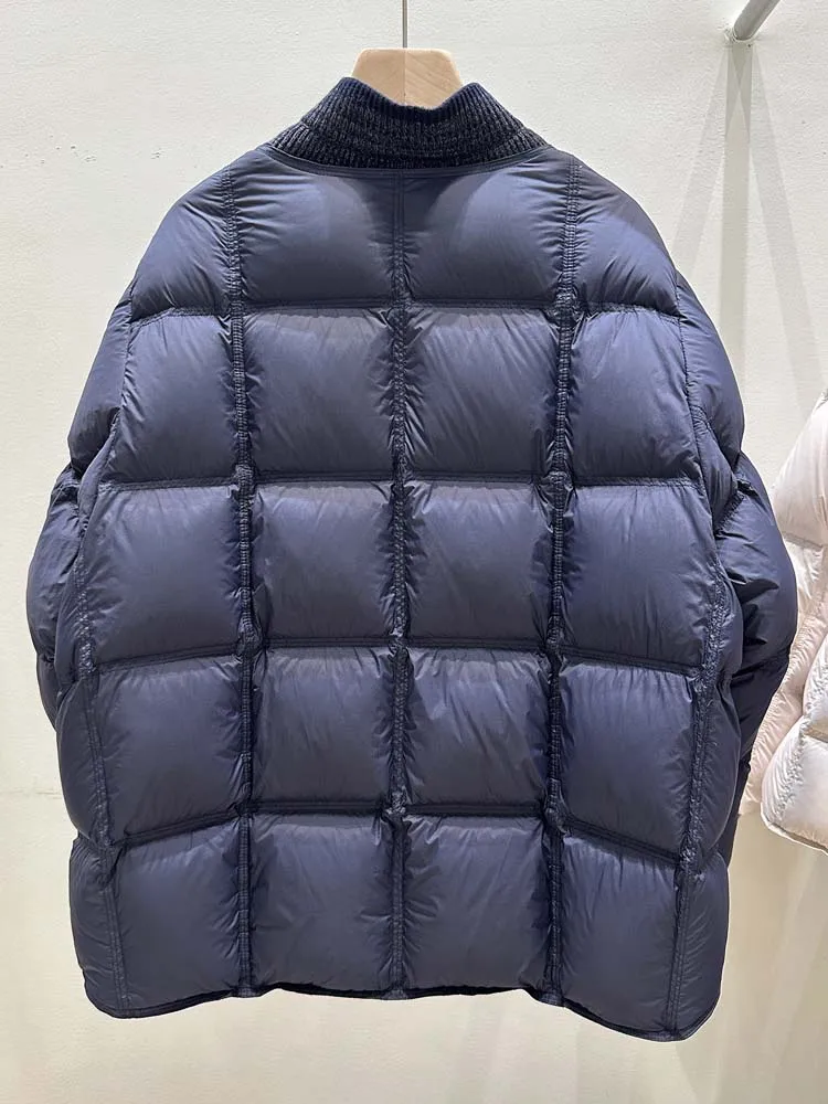 Luxury Knit patchwork down jacket for women 2026 Winter Thick warm turtleneck long sleeve puffer coat Korean style INKEO DJ668