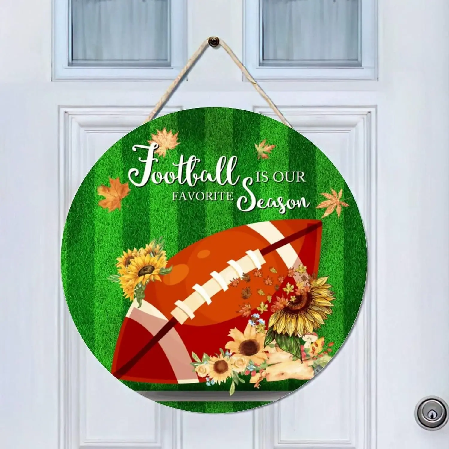 Football Sign Football Is My Favorite Season Round Hanging Sign Football Wooden Door Sign Door Hanger Sunflower Wood Hanging