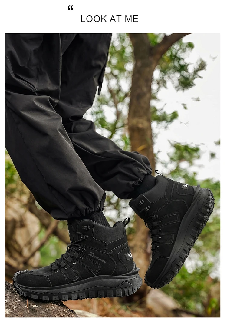 Herren-High-Top-Wanderstiefel in großen Größen, modisch, mit komfortablem Futter, flexibler und dicker Sohle, hervorragendem Grip, geeignet für Outdoor-Wanderungen, Trekking, Camping und andere Aktivitäten. – Detail 16