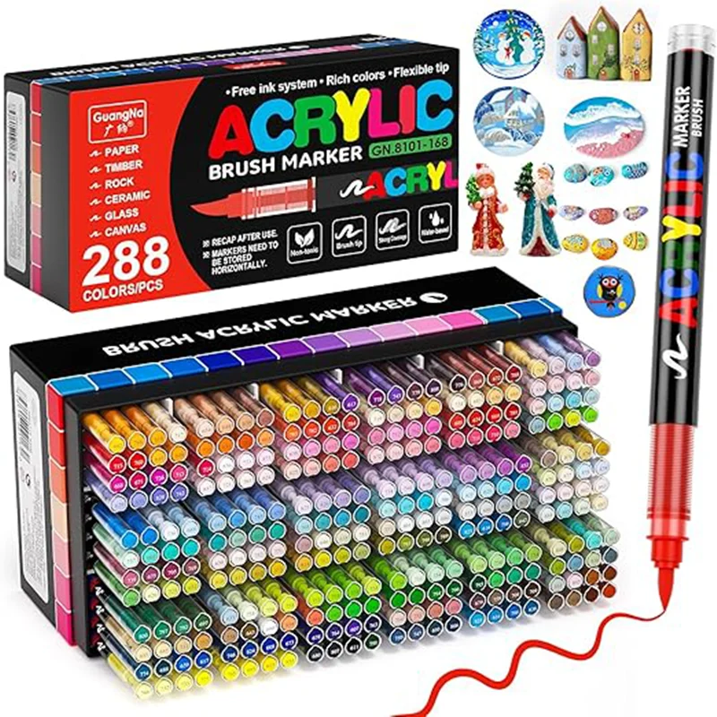 Acrylic Paint Markers Set Colors Brush Tip Pens Water Based 