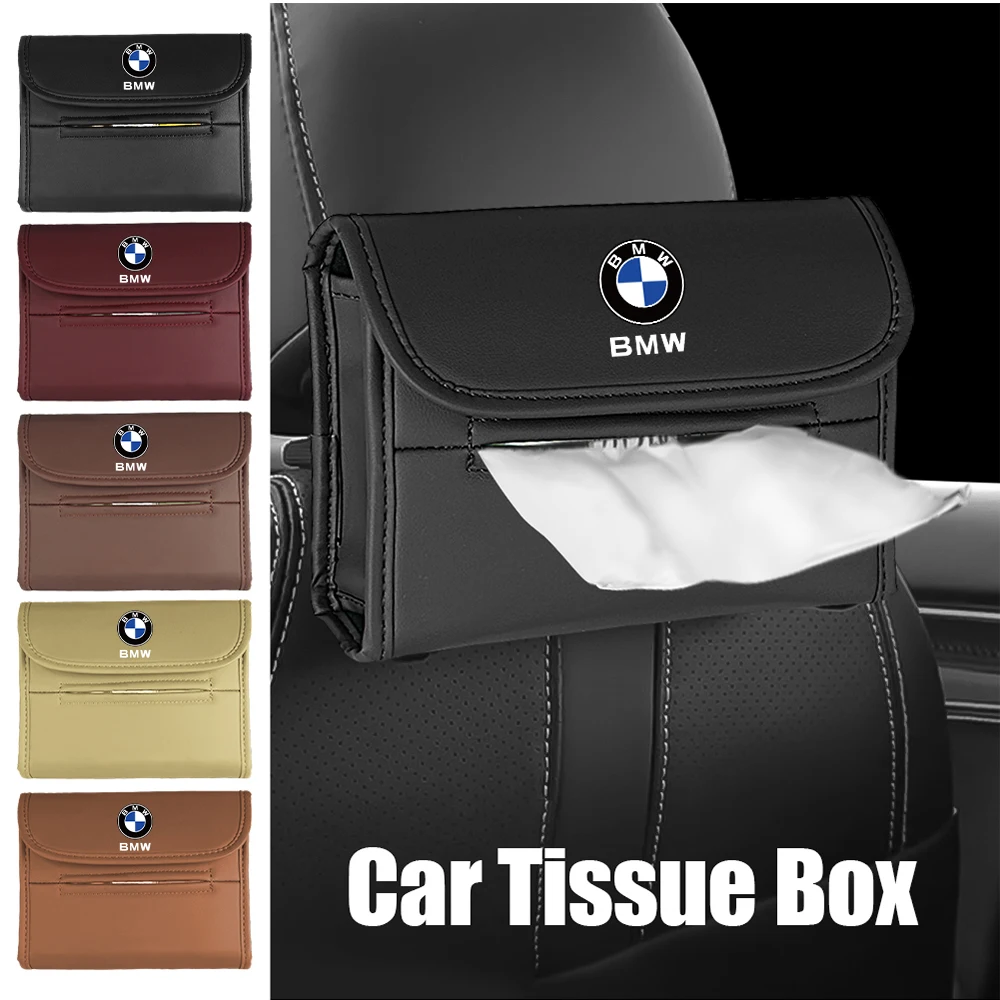 PU Leather Car Tissue Box Paper Towel Bag Hanging Storage Accessories For BMW M E46 Performance E90 E60 F30 E39 F10 E87 Serie 1