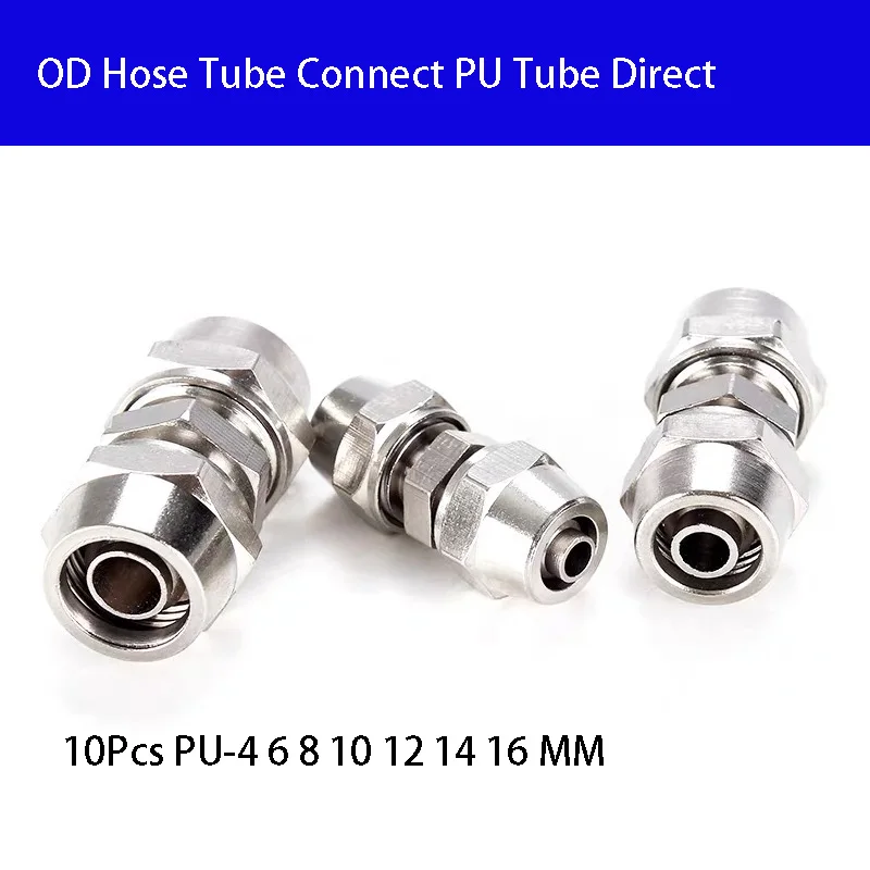 

10Pcs PU-4 6 8 10 12 14 16 MM OD Hose Tube Connect PU Tube Direct Pneumatic Connector Quick Fast Twist Air Hose Tube Fitting