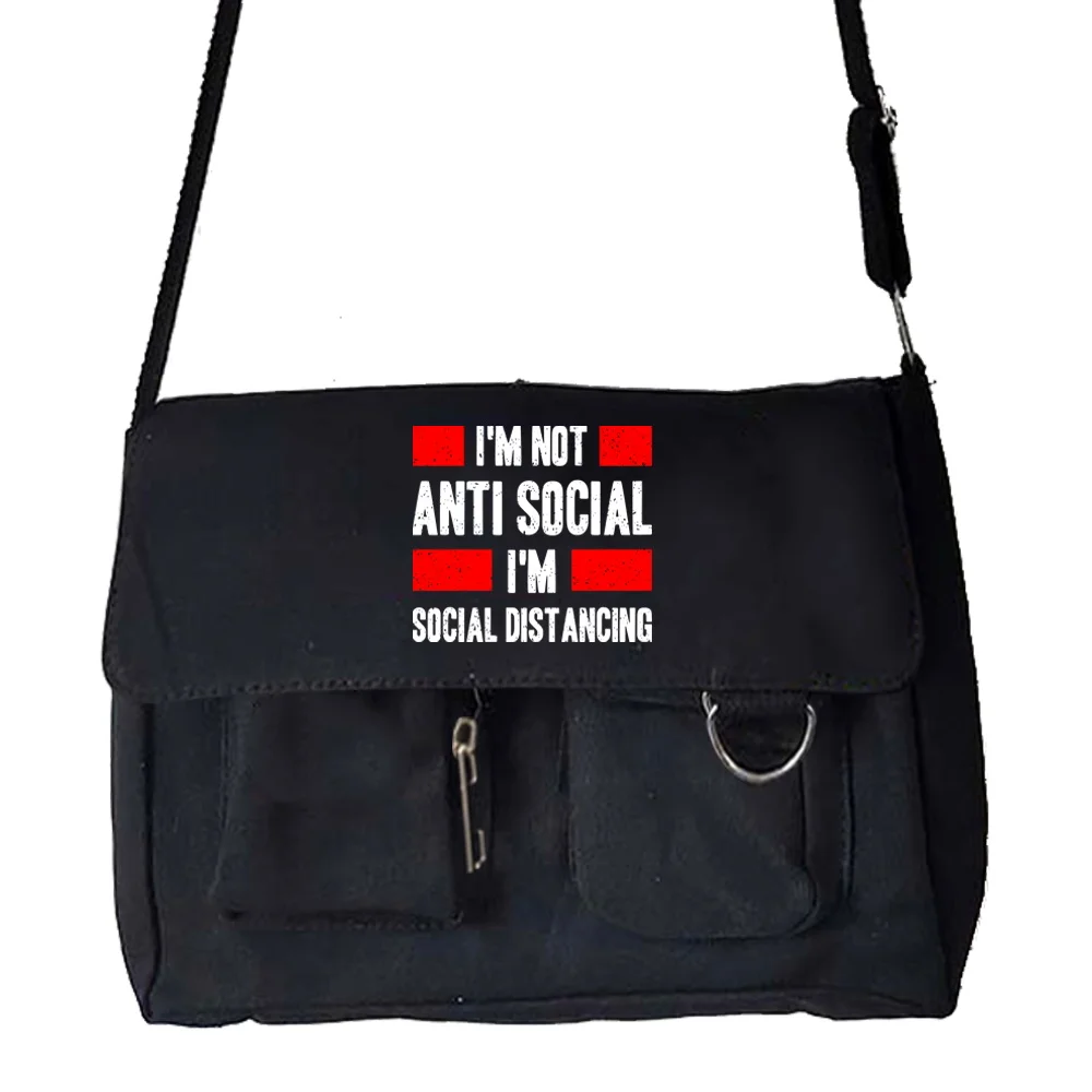 Women's Simple Crossbody Bags Cute Purse Casual Shoulder Satchel Bags Girls Phrase Printed Canvas Diagonal Cross School Bag
