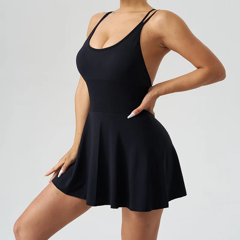 Nadanbao Fitness Outdoor Sports Tennis Dress Women Fashion Sexy Black Yoga Dress Female Casual Bring Shorts Sports Slip Dress